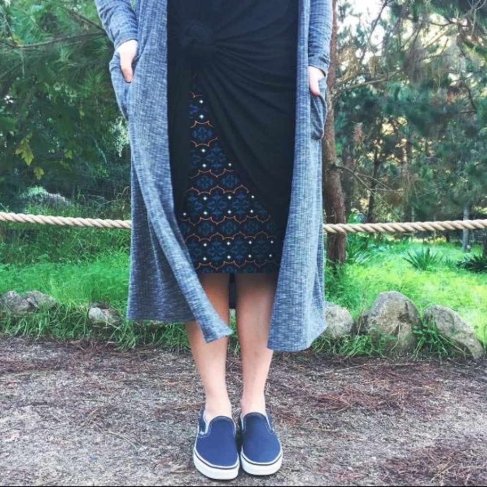 Lularoe Navy and Gold Cassie Pencil Skirt